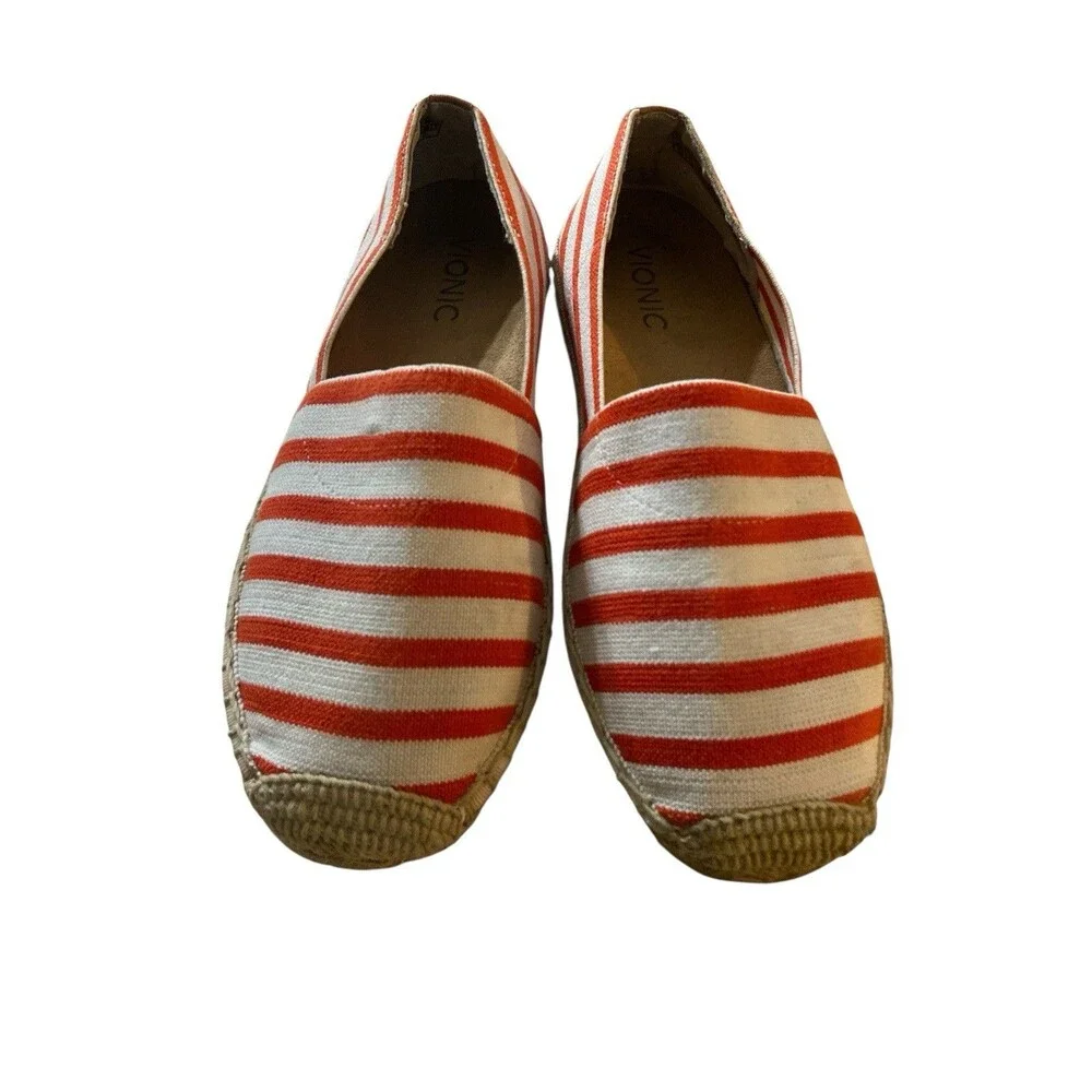 Vionic Women’s Espadrilles‎ Flats Orange White Striped Canvas Slip-On Shoes 6.5